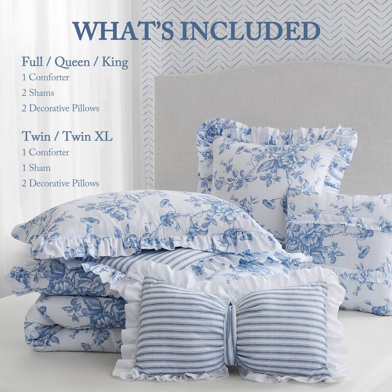 5 Pieces Full/Queen Comforter Set with Decorative Pillows