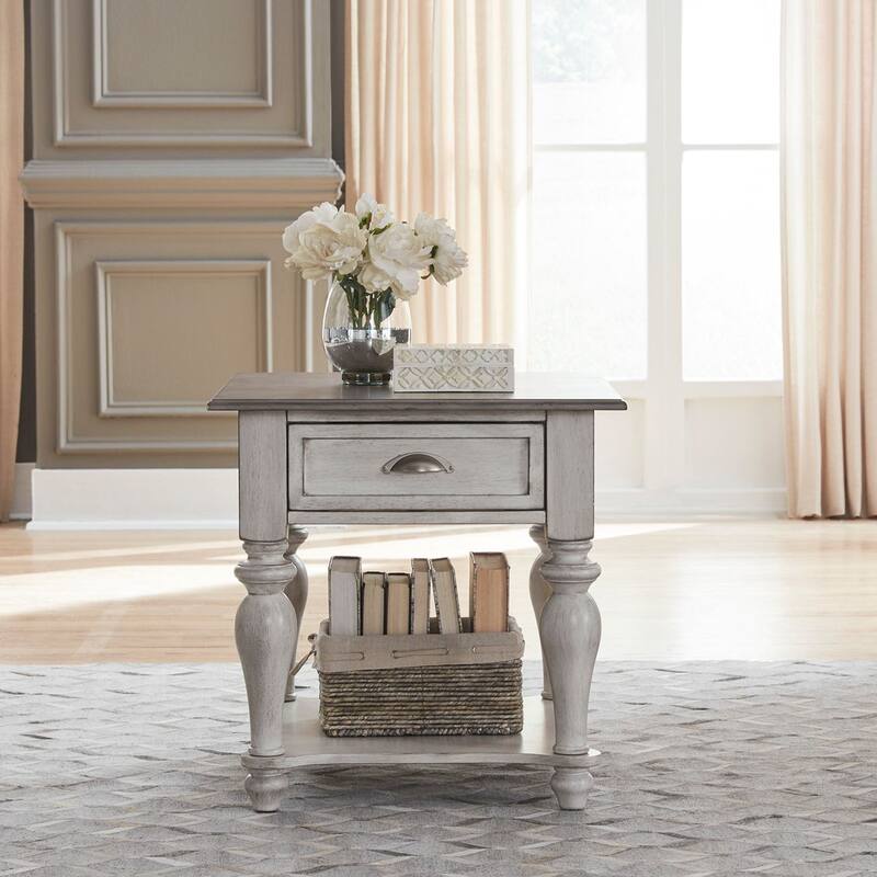 Ocean Isle Antique White & Weathered Pine Drawer End Table - Antique White