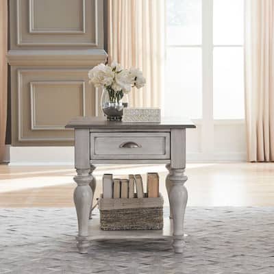 Ocean Isle Antique White & Weathered Pine Drawer End Table