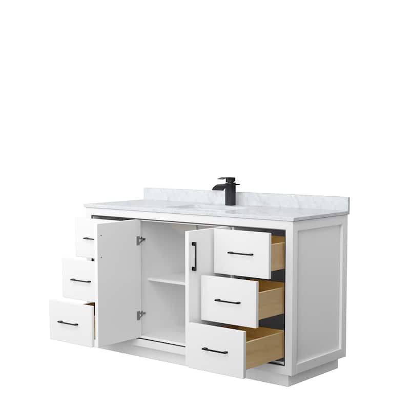 Icon Single Vanity Set, White Carrara Marble Top, No Mirror