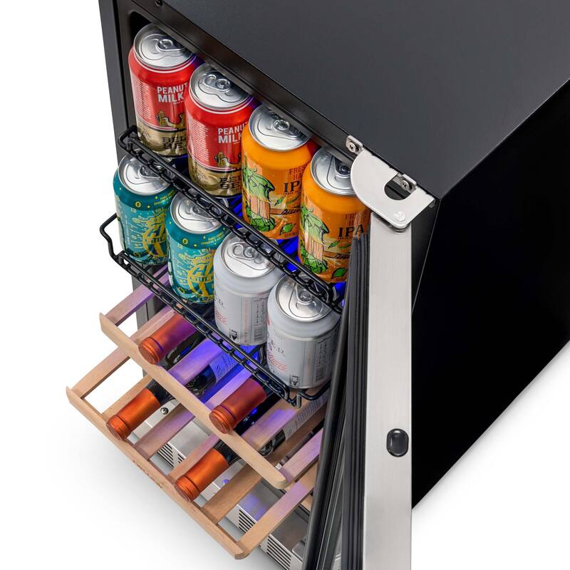 NewAir SplitShelf Built-In Wine & Beverage Cooler for 9-Bottle Wine & 48 Can Cellar Fridge Refrigerator in Stainless Steel