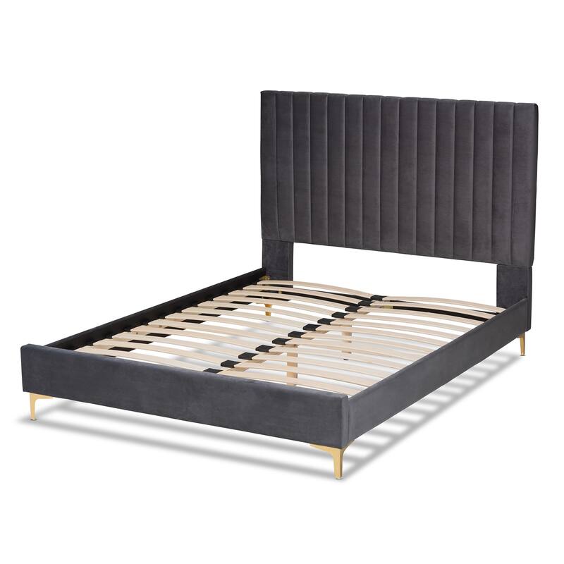 Serrano Contemporary Glam and Luxe Velvet Fabric Upholstered and Gold Metal Platform Bed