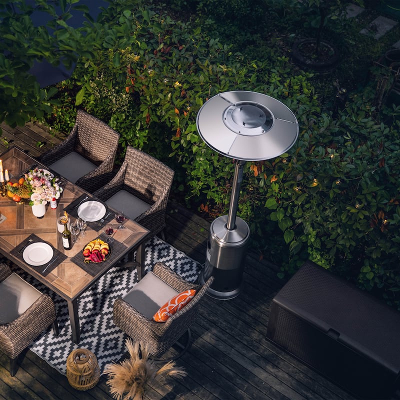 Outdoor 46,000 BTU Stainless Iron Propane Gas Patio Heater with Wheels, Silver