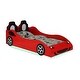 preview thumbnail 11 of 13, Wooden Twin Size Car Bed with LED Strip Lighting Red/Black