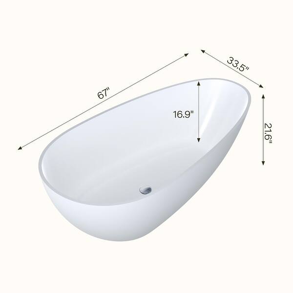 67 in. x 33.5 in. Solid Surface Flatbottom Freestanding Bathtub Contemporary Oval Soaking Bathtub in Matte White