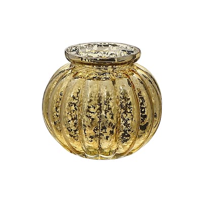 Mercury Sphere Ribbed Tealight Holder Gold - Set of 2 - N/A