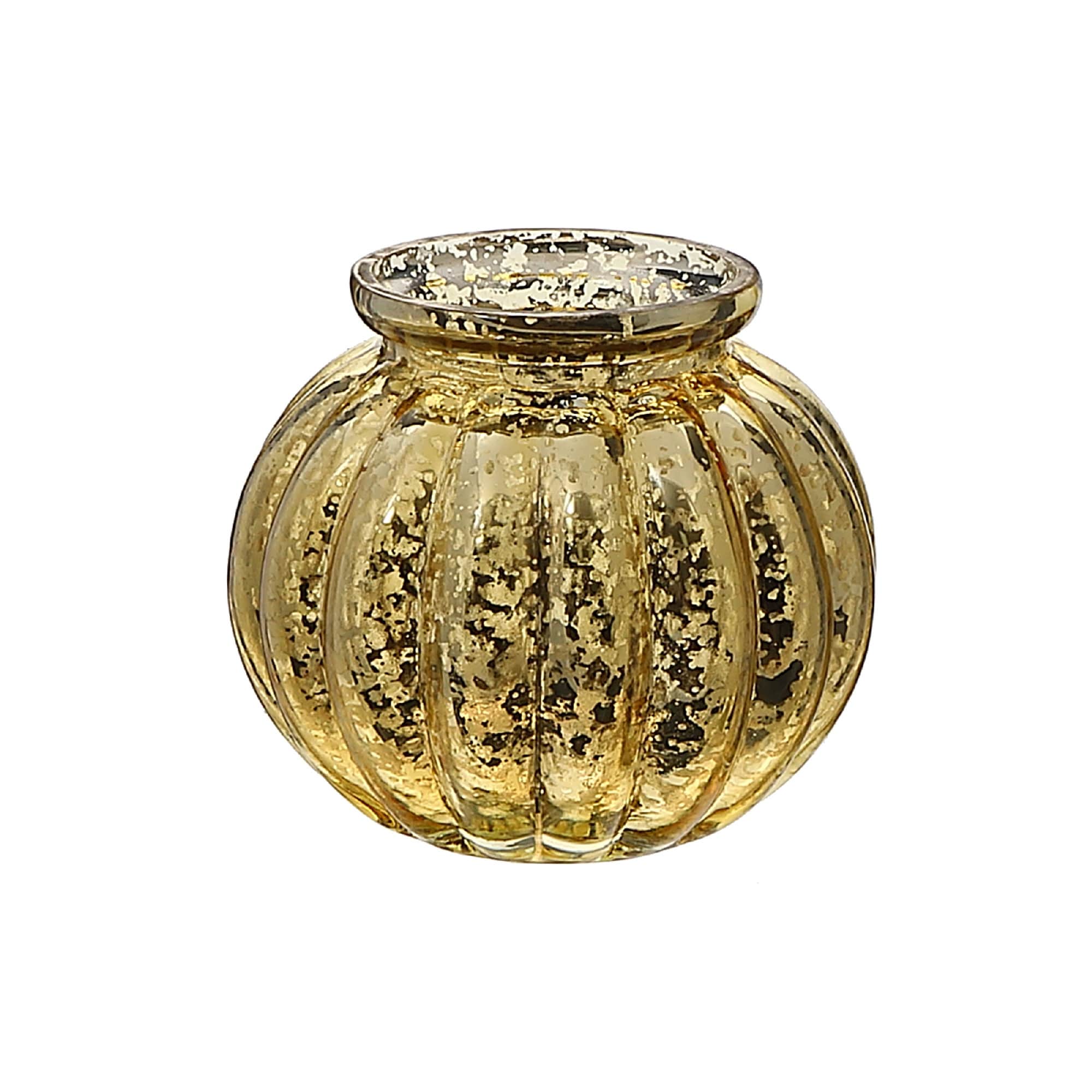 Mercury Sphere Ribbed Tealight Holder Gold - Set of 2