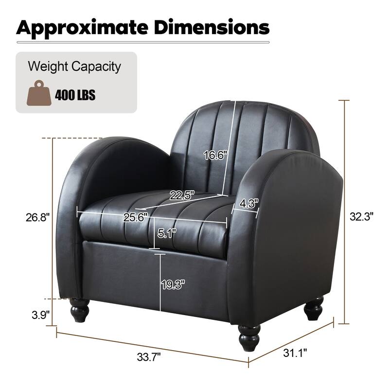 Retro PU Leather Accent Chair with Curved Armrest