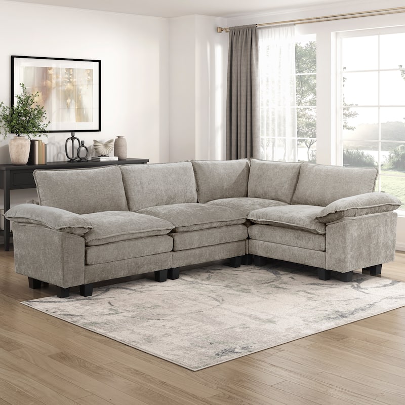 Terra Chenille 4-Piece Modular Sectional Sofa - Wood Finish Feet
