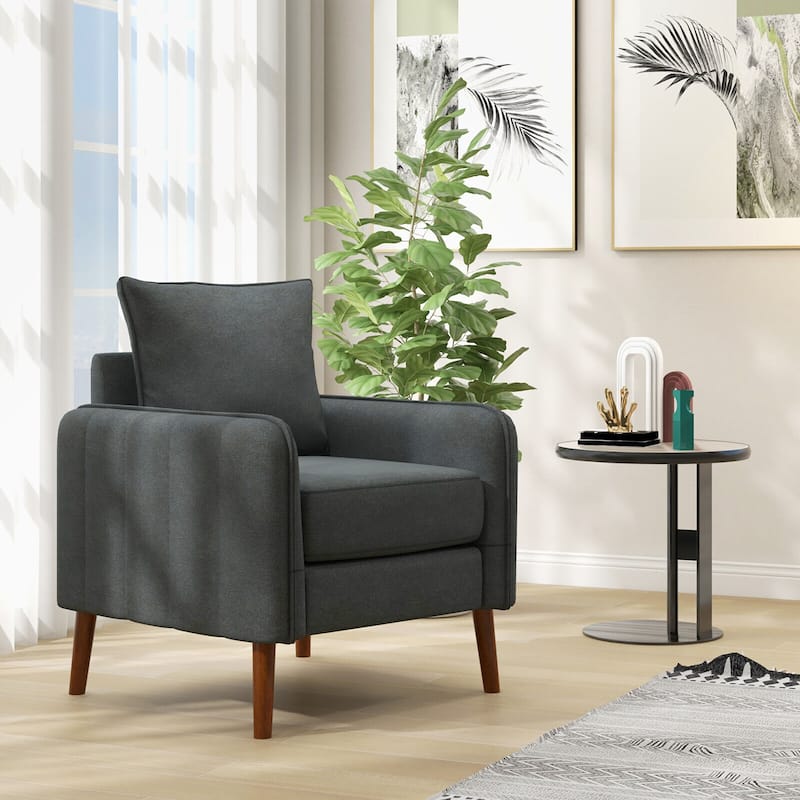Gymax 2PCS Modern Accent Chair Upholstered Mid-Century Armchair w/