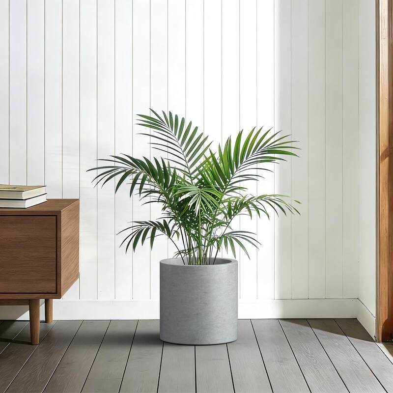 Concrete Tall Round Pot Cylindrical Flower Planter with Drainage Hole