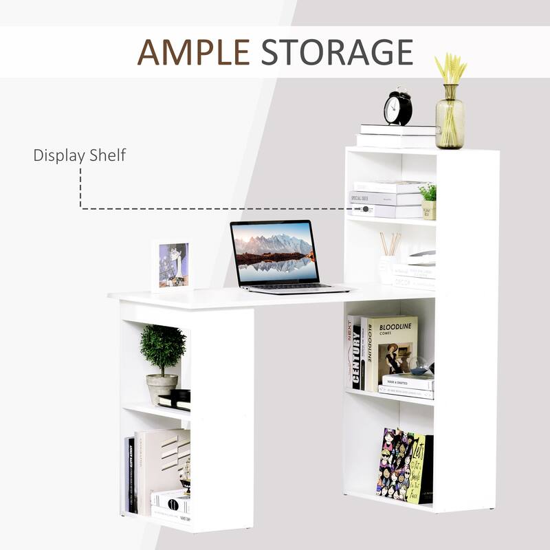 HOMCOM Compact Computer Desk: 6-Tier Storage Shelves, Writing Table Workstation with Bookshelf