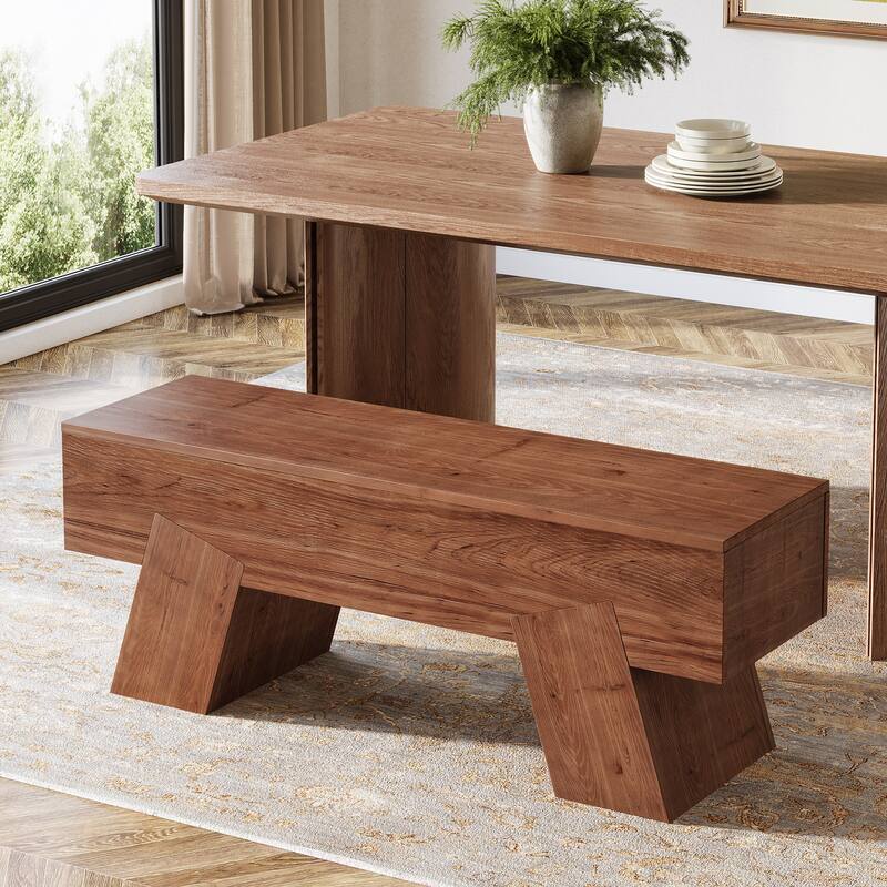 47 Inch Solid Wood Dining Bench with Sturdy Legs for Kitchen, Living Room