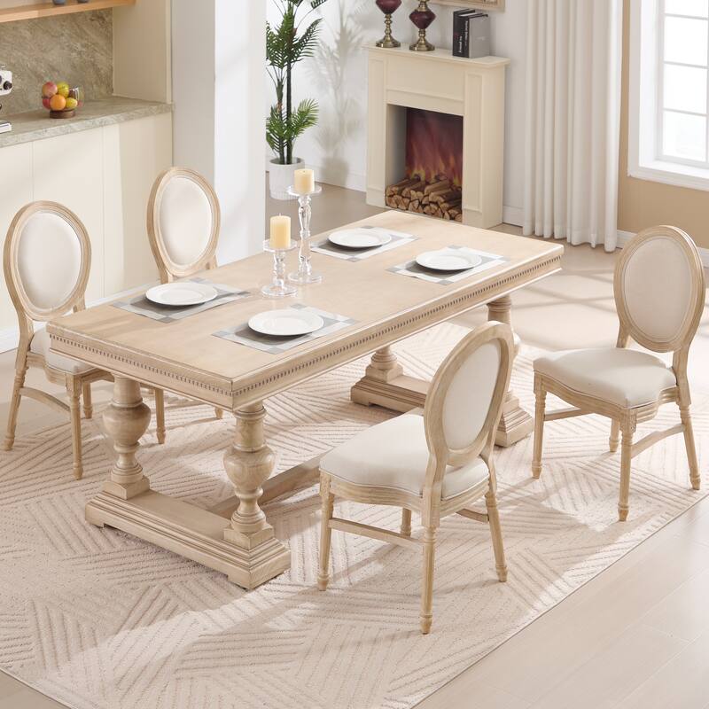 French Country Dining Chairs Set of 2, Upholstered Chairs with Round Back, Wire drawing and carving techniques