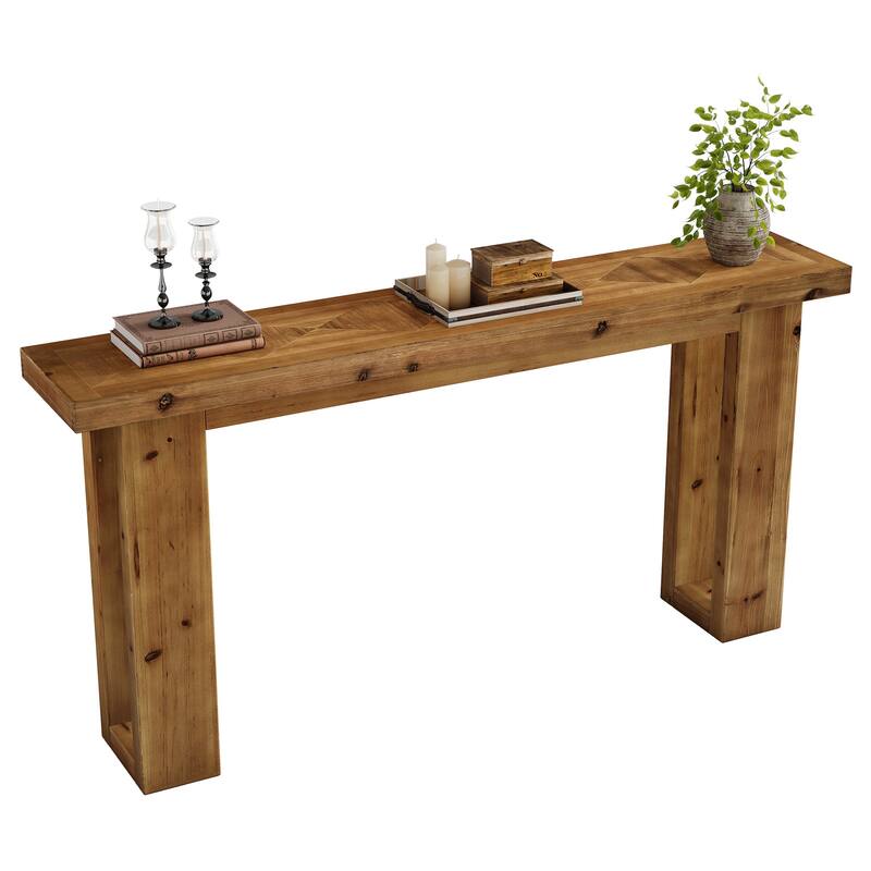 63" Solid Wood Rectangular Sofa Table, Behind-the-Couch Console Accent Table for Living Room Entryway Hallway Entrance