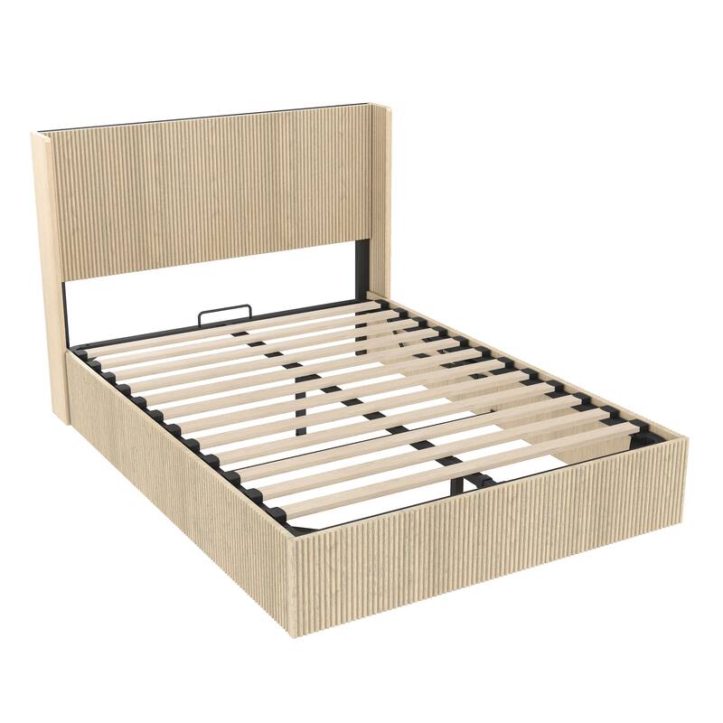 Queen Size Storage Bed Frame with Lift Up Mechanism and Headboard