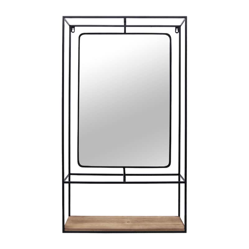 20"Lx6"Wx36"H Metal/Wood Wall Mount Shelf with Mirror, Black/Brown Finish, Ideal for Stylish Wall Storage, Organization