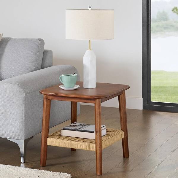 Calais Collection Side Table - 20-Inch End Table with Woven Shelf ...