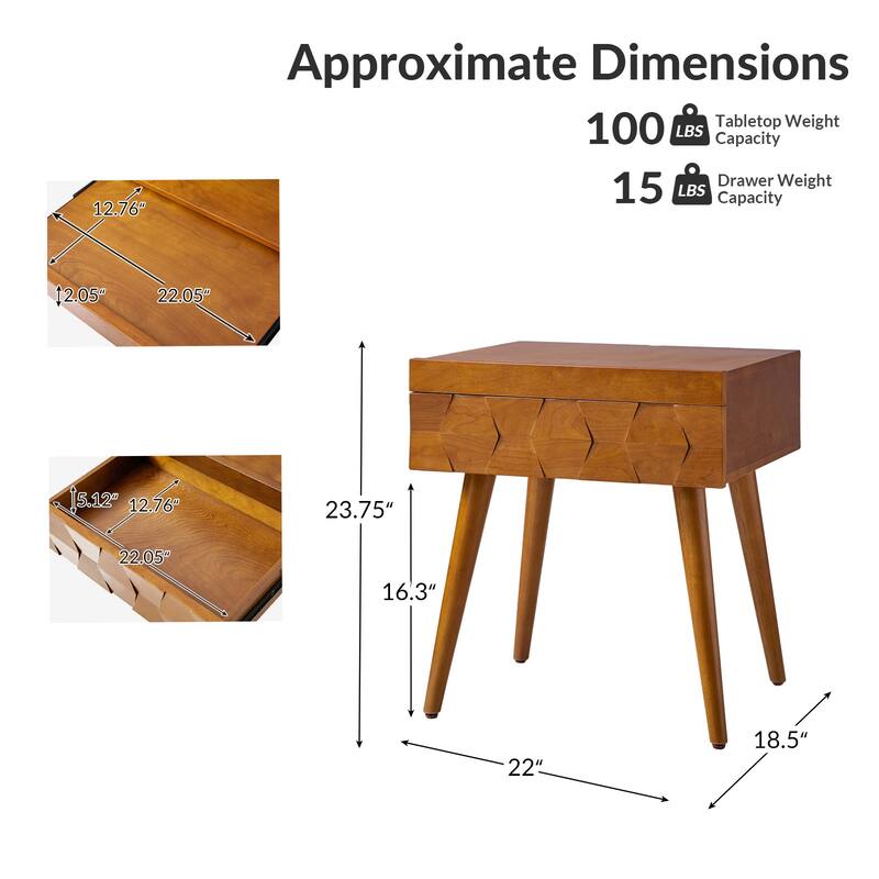 Julian Mid-century Modern End Table with Charging Station by HULALA HOME