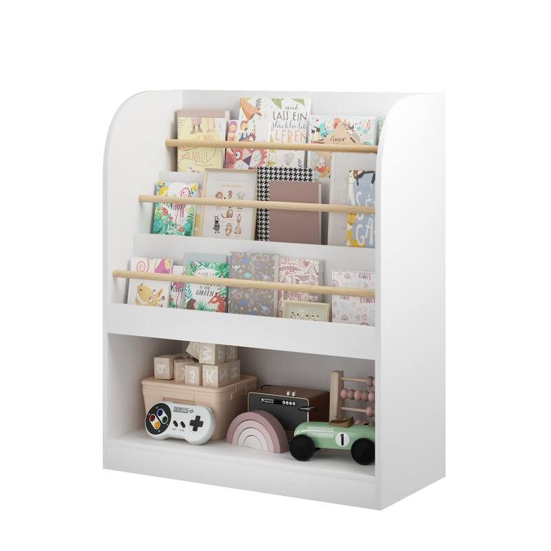 Kids Bookshelf with Open Storage, Front-Facing Children's Bookcase, Multi-Tier Wooden Book Display Shelf