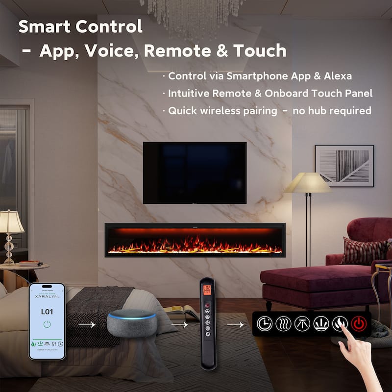 Clihome 42-88" Recessed Wall-Mounted Smart Control Electric Fireplace