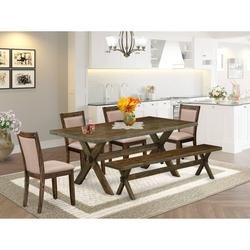 East West Furniture Dining Set- a Dining Table and Dark Khaki Linen Fabric Parson Chairs, Distressed Jacobean(Pieces Options) - X777MZ716-6
