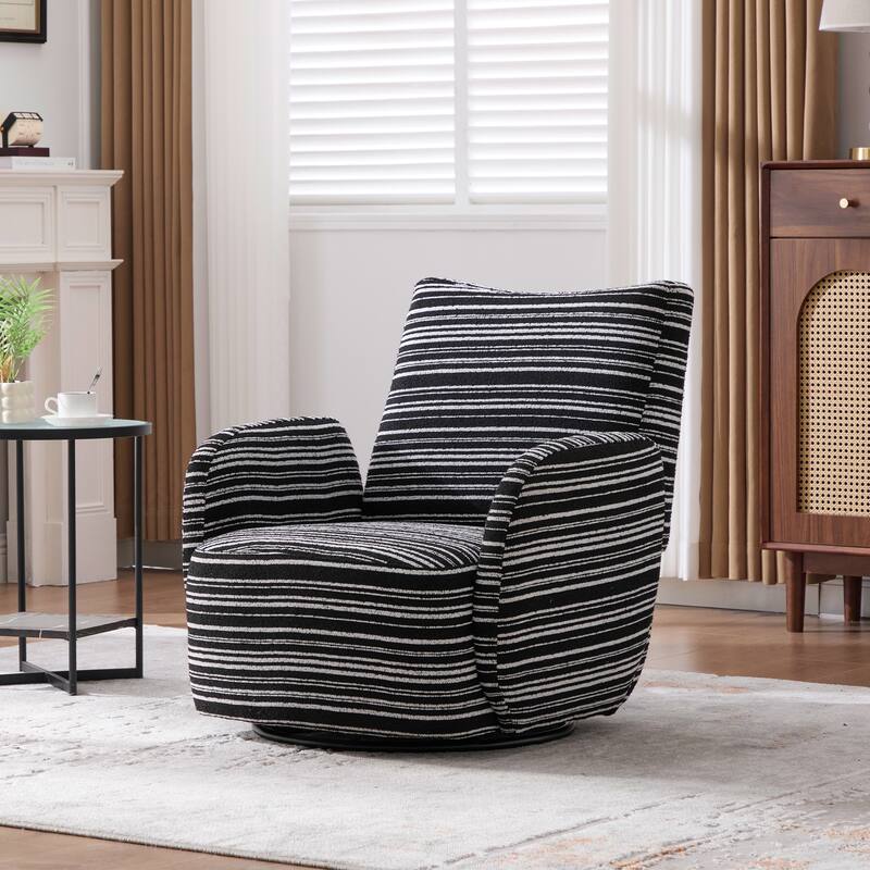 Swivel Striped Accent Chair with Metal Base, Modern Arm Chair for Living Room, Fabric Club Single Sofa Chair
