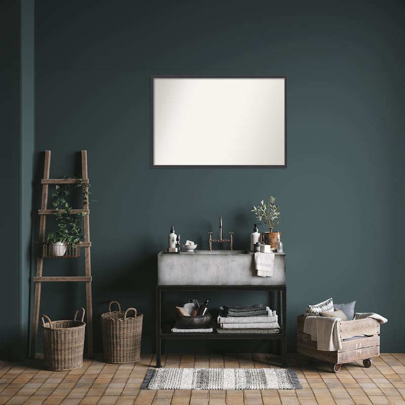Stylish Black Narrow Non-Beveled Wood Framed Bathroom Vanity Wall Mirror - Stylish Black Narrow