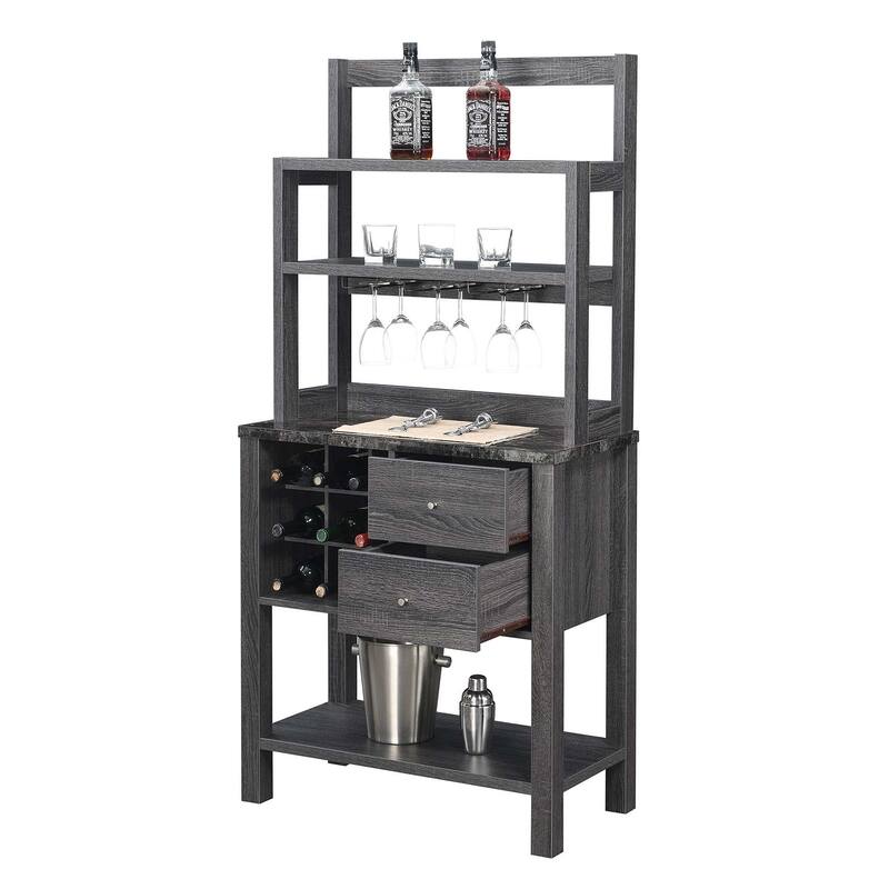 Convenience Concepts Newport 2 Drawer Serving Bar with Wine Rack and Shelves