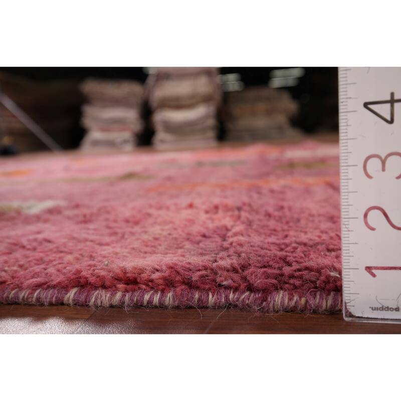 Plush Moroccan Style Area Rug Hand-Knotted Oriental Pink Wool Carpet - 5'8" x 10'1"