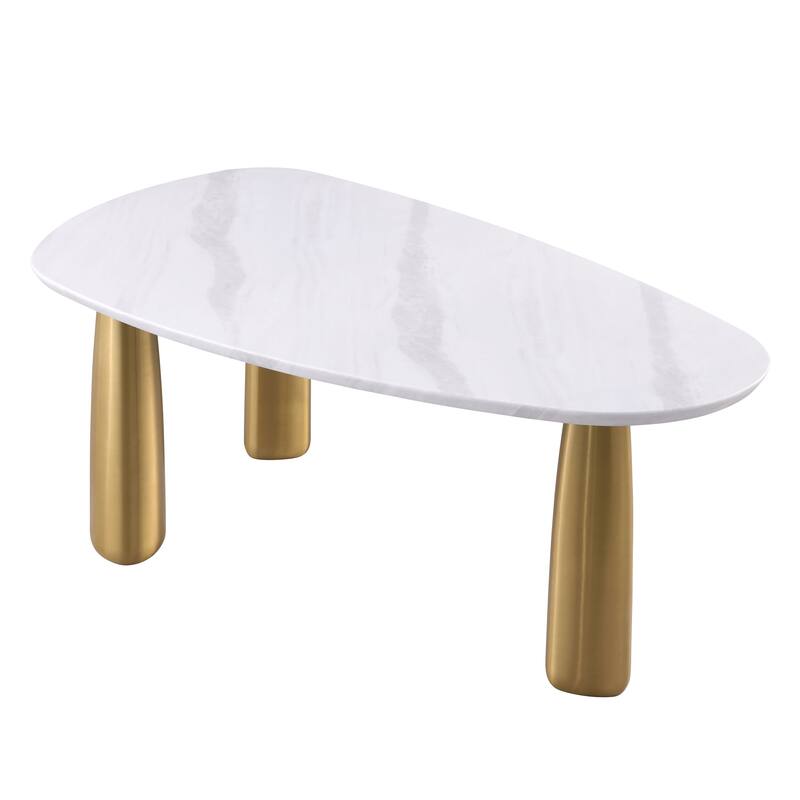 Furniture of America Luvien Modern White Sintered Stone Top Oval Dining Table with Gold Legs
