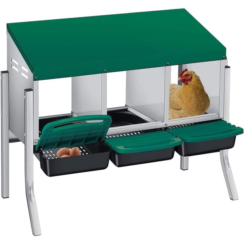 3 Holes Egg-Laying Boxes Nesting Boxes for Chickens Coops with Legs - Green