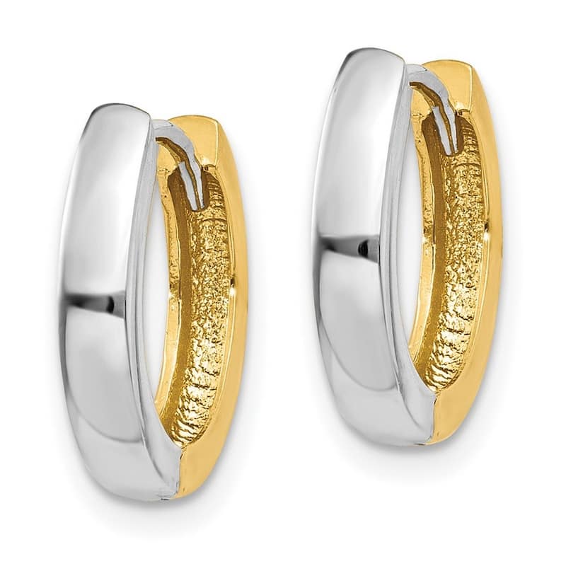 Curata 14K Two Tone Gold Polished Huggies Hinged Earrings 11x2.5mm
