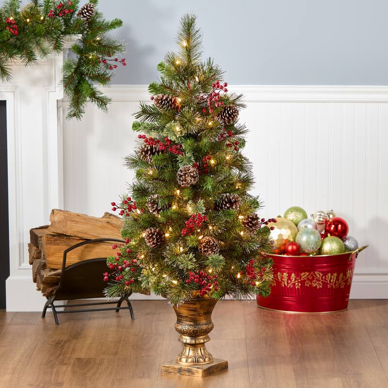 National Tree Company 2 ft. Pre-lit Iced Berry Pine Artificial Christmas Tree with Iced Berries in a Burlap Base
