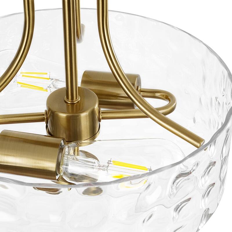 Nickel 2-Light Water Glass Round Semi Flush Ceiling Light - 11.8in