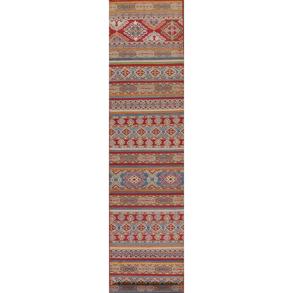 Hand Knotted Oriental 100% Wool Carpet Traditional All-Over Multi-Colored Kazak Runner Rug - 16' 0'' X 2' 7''