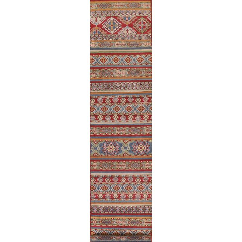 Hand Knotted Oriental 100% Wool Carpet Traditional All-Over Multi-Colored Kazak Runner Rug - 16' 0'' X 2' 7''