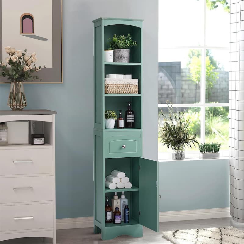 Freestanding Tall Bathroom Storage Cabinet with Anti-Tipping Device - Green