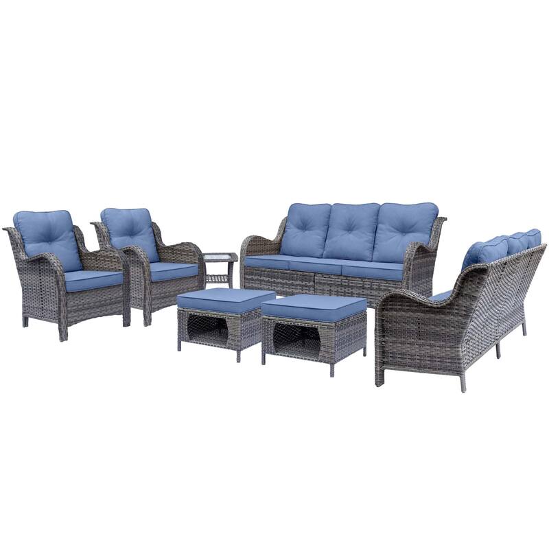 High Back Wicker Outdoor Patio Conversation Seating Sets with Cushions