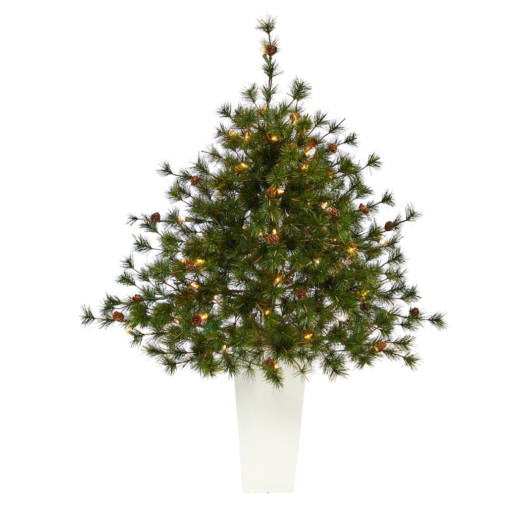 44in Artificial Christmas Tree with Lights & Pine Cones - Holiday Decor - Green - 44
