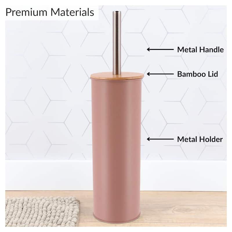 Metal Toilet Brush and Holder Set With Bamboo Lid