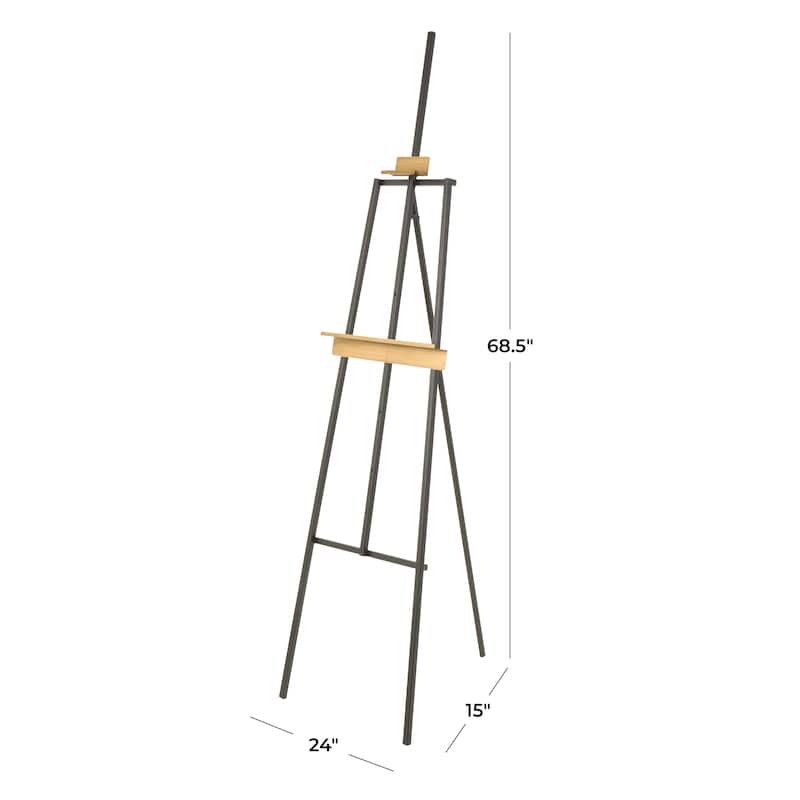 Black Metal Painter's Inspired Floor 4 or 3 Tier Easel with Gold Accents