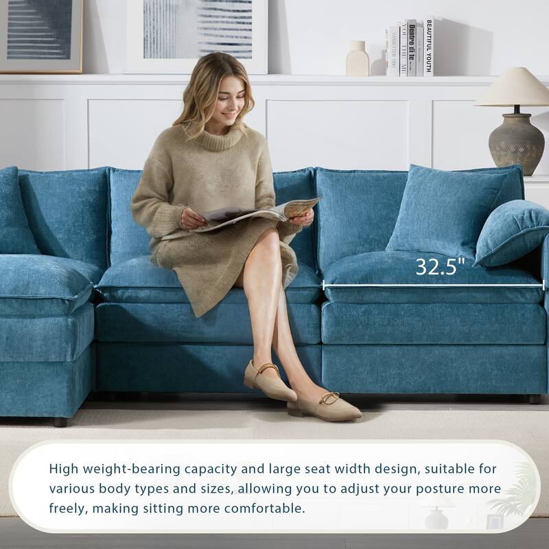 4-Seat Chenille Modular U-Shaped Sectional Sofa with Movable Ottoman by Harper & Bright Designs