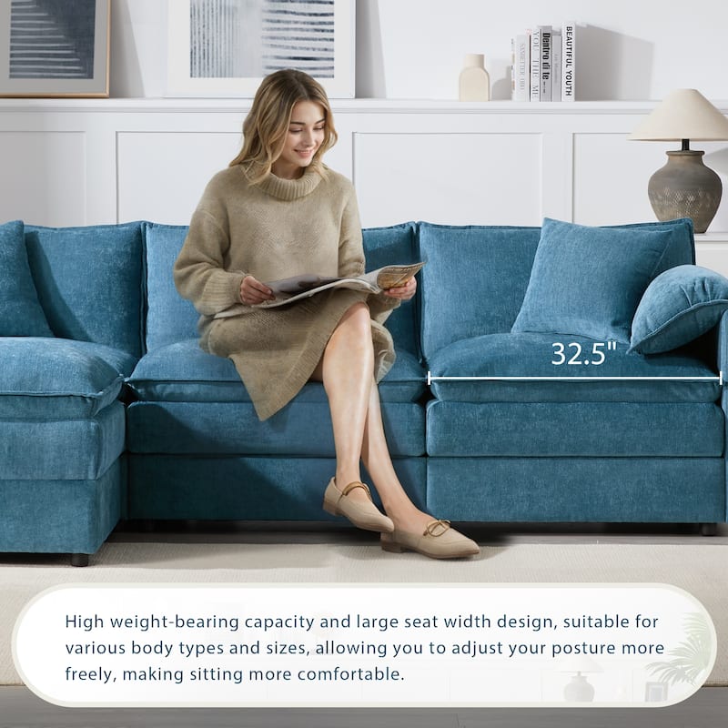 Chenille Modular Sectional Sofa, L Shaped Upholstered Cloud Couch Set, Oversized 4 Seat Sofa with Movable Ottoman