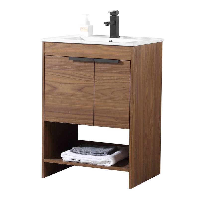 Fine Fixtures Phoenix Bathroom Vanity with Sink - Full Assembly Required - 24 Inch - Walnut