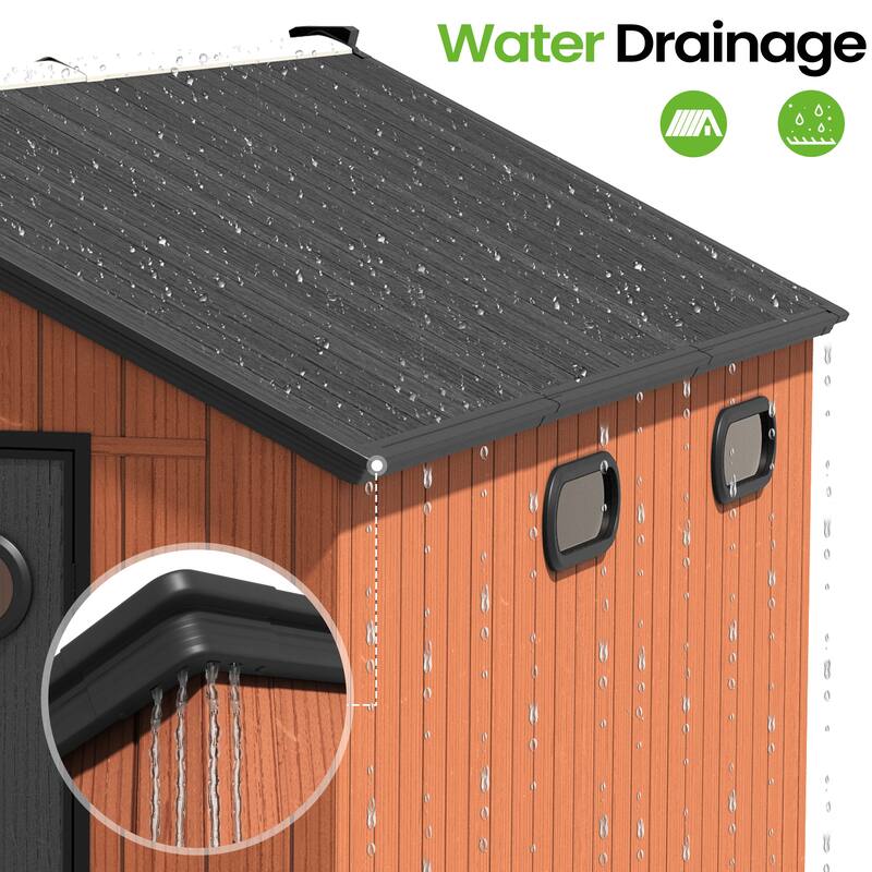 8X12 FT All-Weather Waterproof Plastc Outdoor Resin Storage Shed Windows Lockable Door with Floor for Patio Furniture and Tools