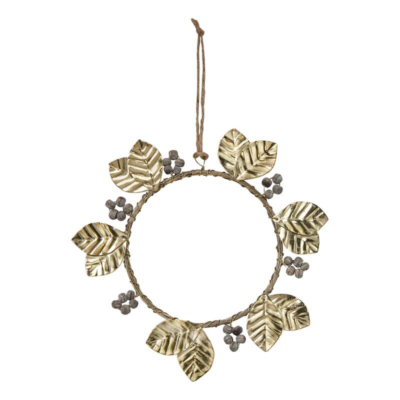 Handcrafted Antique Brass Metal Wreath - 7" Christmas Tree Ornament, Spot Clean, Decorative Holiday Decor