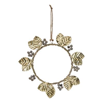 Handcrafted Antique Brass Metal Wreath - 7" Christmas Tree Ornament, Spot Clean, Decorative Holiday Decor