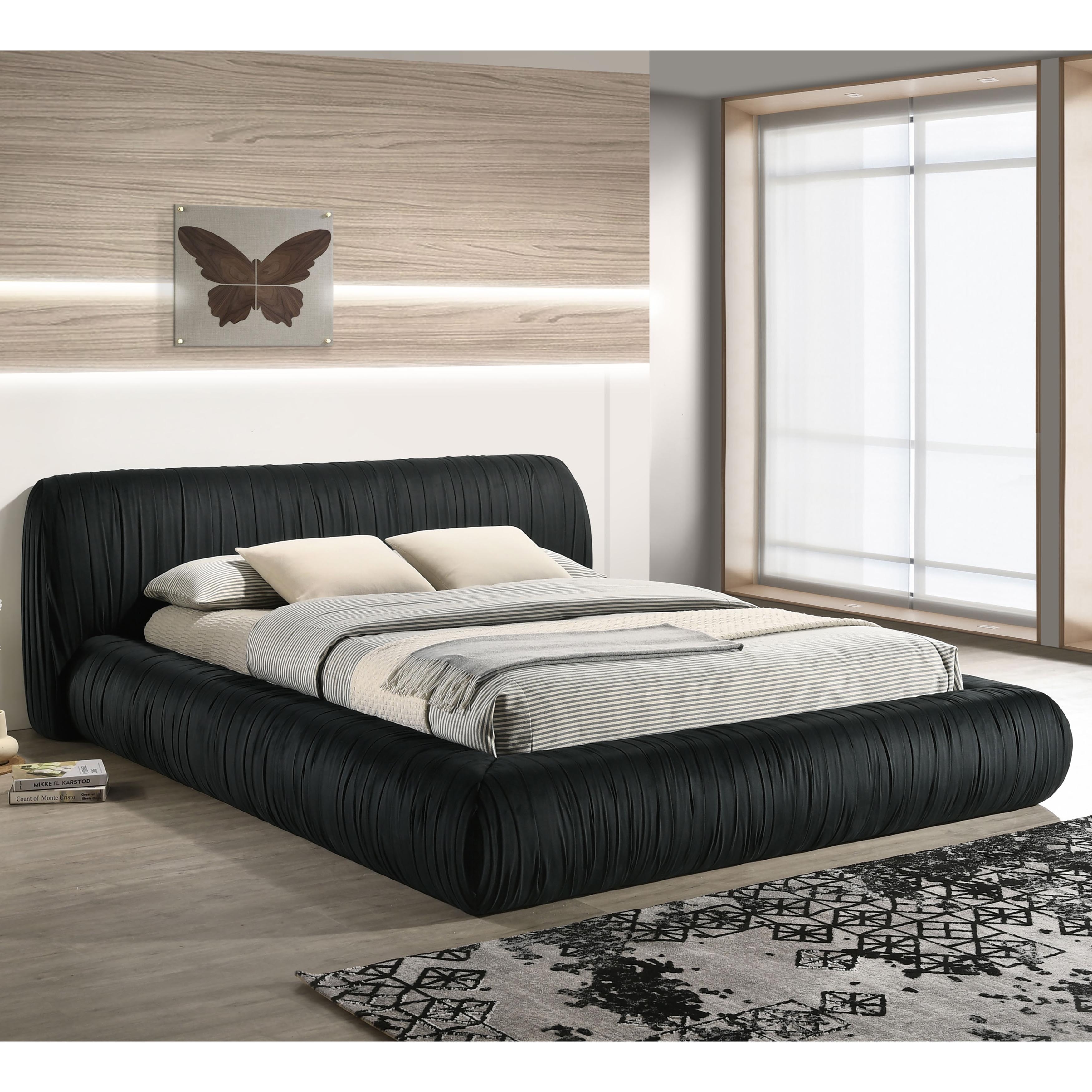 Furniture of America Henrietta Modern Velvet Upholstered Low Profile King Platform Bed