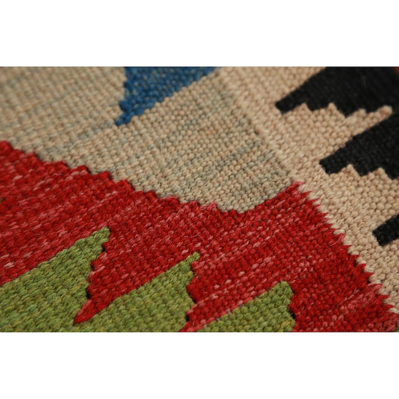 Hand Woven Oriental 100% Wool Carpet Southwestern Geometric Multi-Colored Kilim Runner Rug - 12' 10'' X 2' 9''